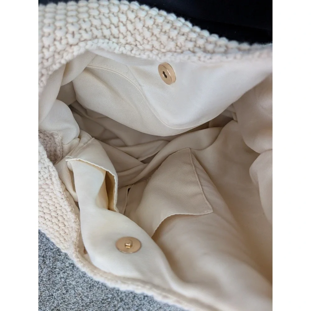 A‎ New Day Cream Chunky Knit Hobo Shoulder Bag Slouchy Magnetic Snap Ivory